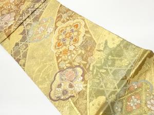 いづくら製　変わり縞に籠目・華紋・草花模様織出し袋帯